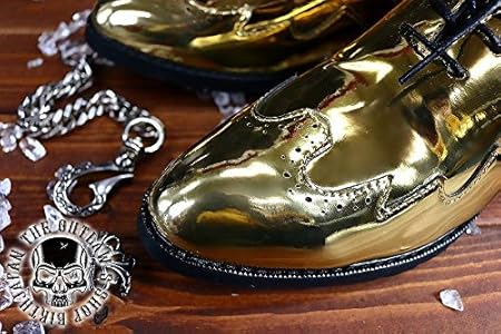 Amazon.co.jp: 【26.5cm】 ゴールド ドレスシューズ 厚底 金 靴 紐靴